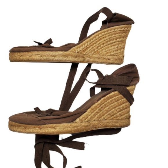 Aldo Shoes - Brown Cloth Ballerina Tie Wedges